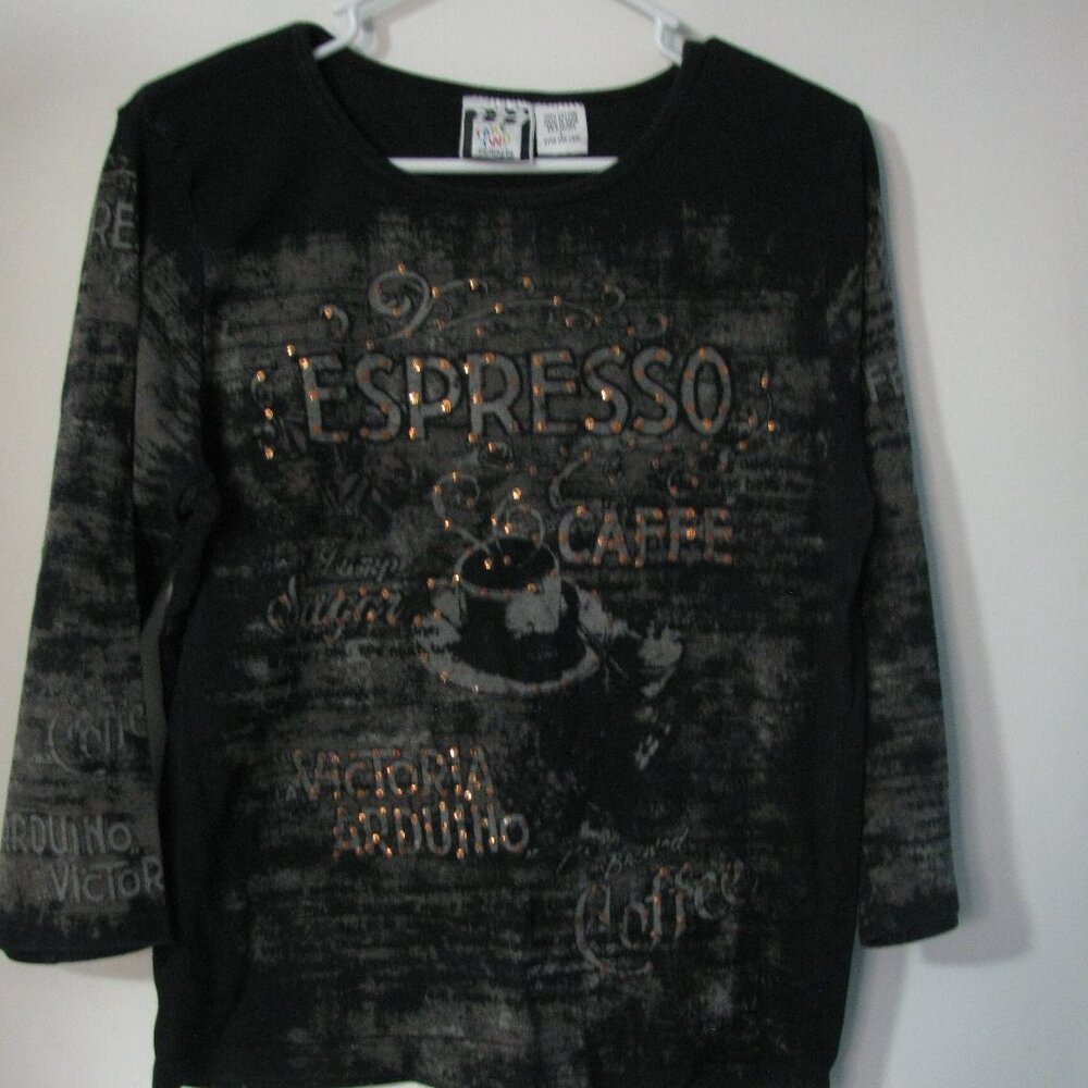 * Take Two Clothing Co Casual Top Large Bling Sequins Espresso Cafe